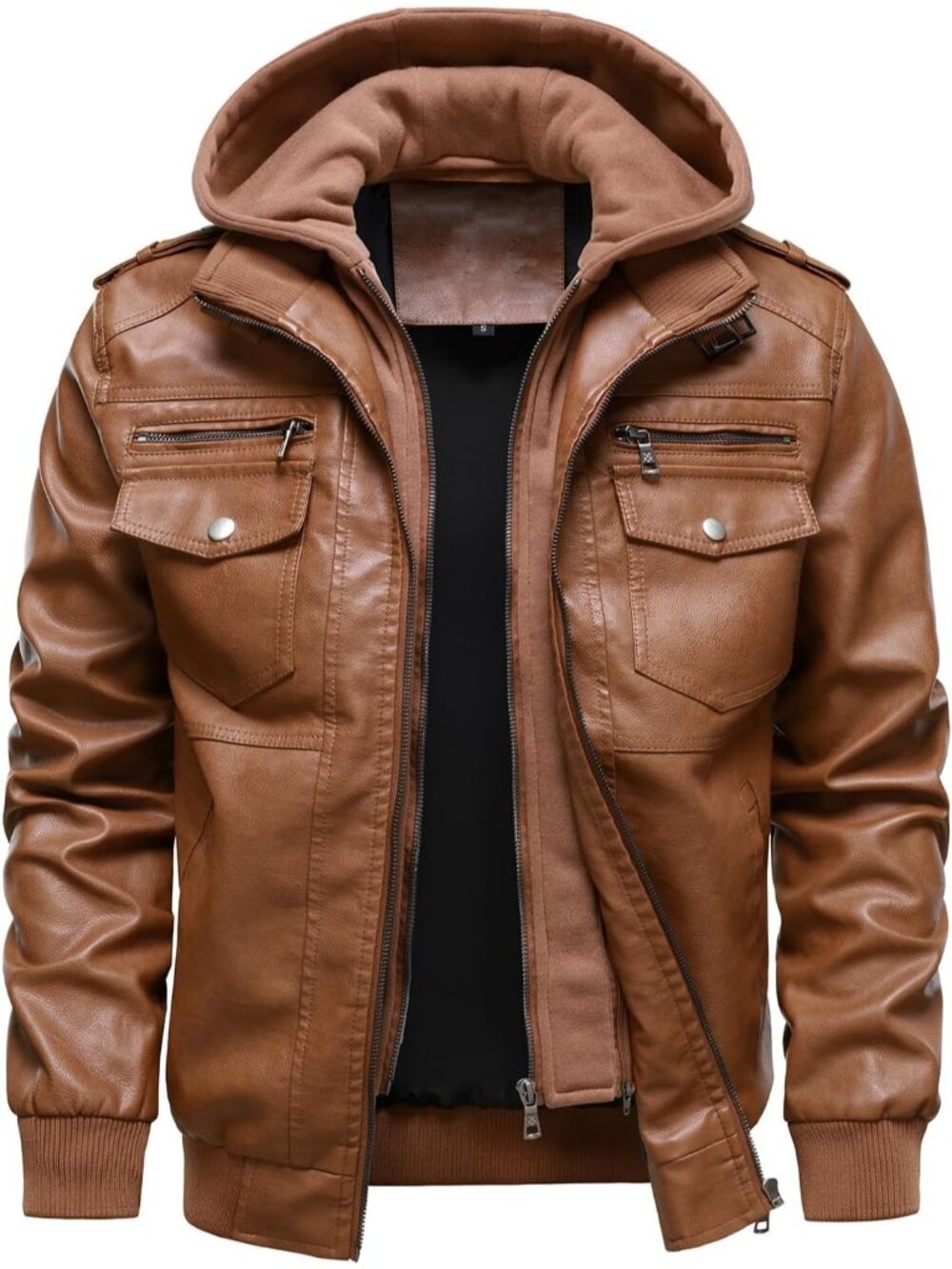 Mens Light Brow Windproof Removable Hood Multi-Pockets Turn Down Collar Jackets